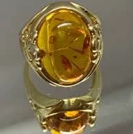 14k Yellow Gold Large Amber Ring Oval 17x14mm Amber 6.4 Grams Size 7.25