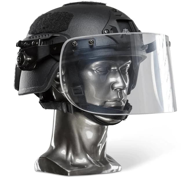 Ballistic Helmet with Face Shield | Atomic Defense Black / MICH / 22 - 27 Inch Head
