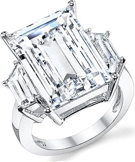 9 Carats Sterling Silver 925 Kim Kardashian Engagement Wedding Ring Emerald-Cut Cubic Zirconia