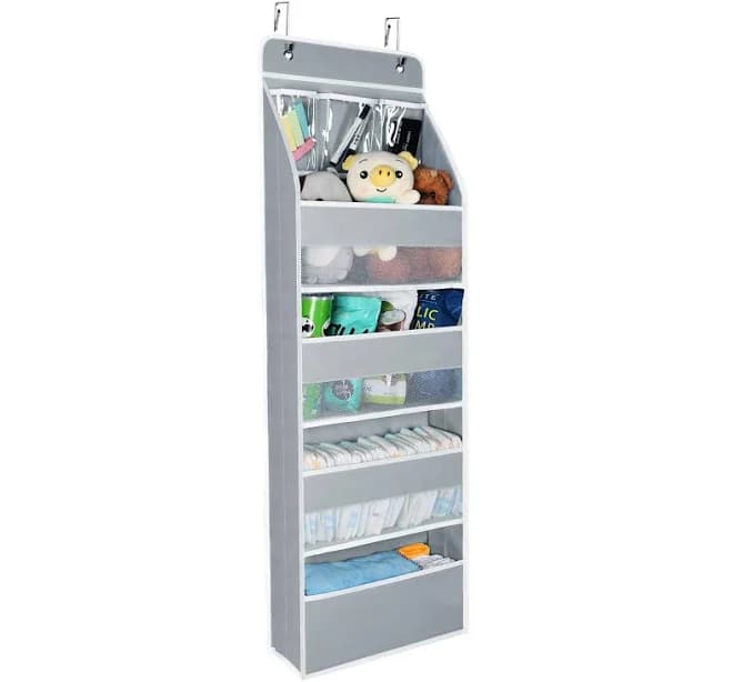 Dapper Styles - 5-shelf Fabric Door Storage Over Hanging Organizer With 4 Pockets And 3 Pvc Closet Cabinet Wall Mount Organ - Grey-5 LAYER