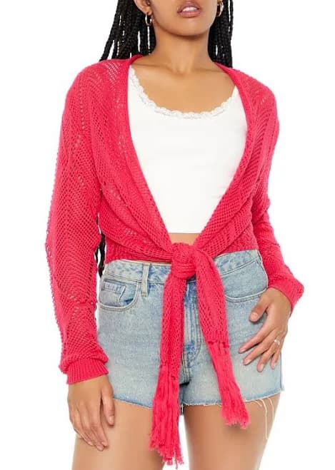 Open-Knit Tie-Front Sweater