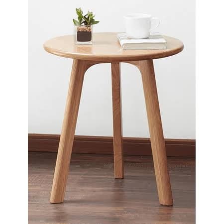 Round Side Table,100% Natural Solid Oak Side Table End Table,3 Legs Wood End Table for Living Room Light Wood Color Solid Wood Furniture (Natural),