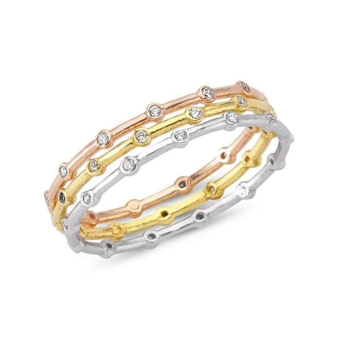 Amorium Dainty Silver Stack Rings Set with Crystals