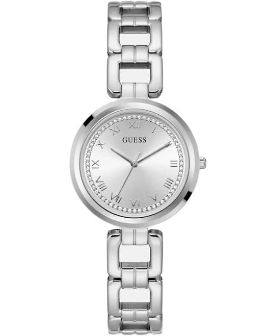 GUESS Women's Round Analog Watch with Rhinestone Border