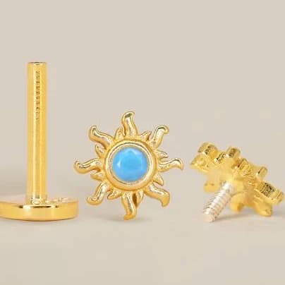 Turquoise Sun Flat Back Labret Silver / 18G / 4.5mm