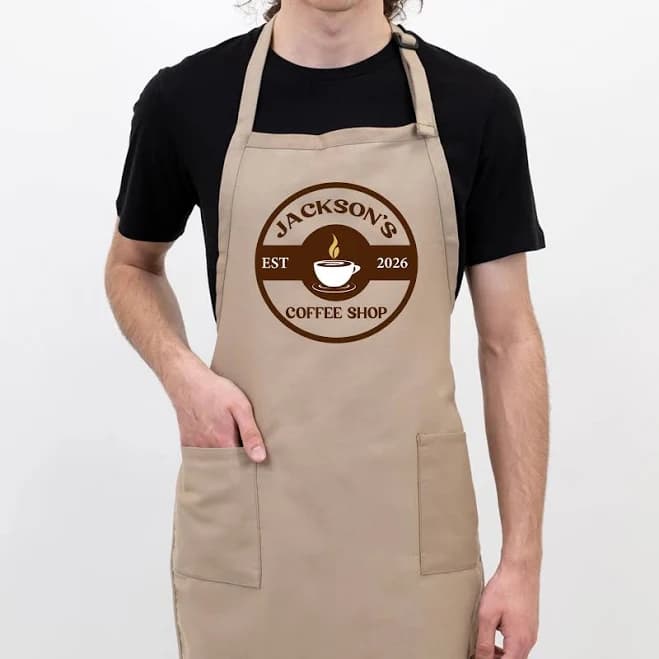 Personalized Name Apron, Barista Custom Name Apron, Starbucks Coffee Apron, Coffee Lover Gift, Christmas Apron for Mom Dad Husband Wife