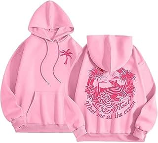 Palm Puff Hoodie for Women, Cute Palm Pink Graphic Pullover Sweatshirt