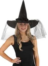 Goth Gothic Witch Hat with Buckle and Tulle