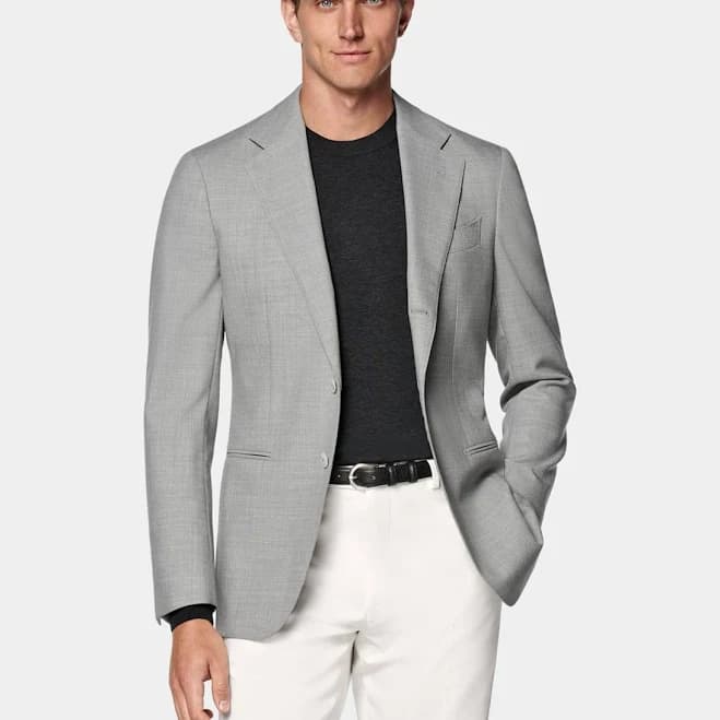 Men's SUITSUPPLY Light Grey Tailored Fit Havana Suit Jacket Wrinkle-Free 4-Ply Wool