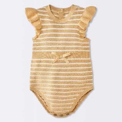 Baby Girls' Striped Ruffle Pointelle Sweater Tank Romper