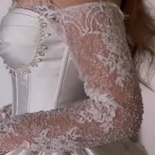 Cathy White Lace Off the Shoulder Long Sleeves Wedding Dress Strapless Satin فساتين سهرة A-line Customized vestidos de noiva - AliExpress