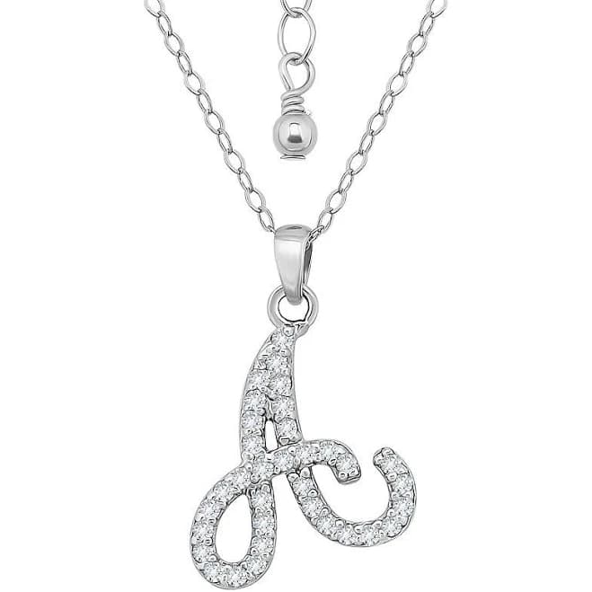 Aleure Sterling Silver Cubic Zirconia Script Initial Pendant Necklace