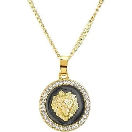 14K Plated Iced Lion Head Mini Medallion Necklace