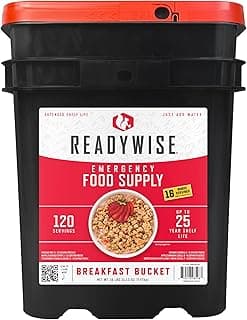 ReadyWise Emergency Food Supply - 120 Servings Breakfast Bucket, Freeze Dried & Dehydrated Meals, Survival Food Kit for Backpacking, Camping Essentials & Prepping Supplies, up to 25 Year Shelf Life