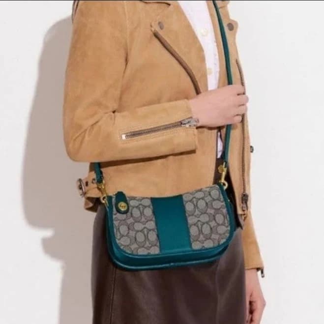 Coach Swinger In Signature Jacquard With Teal Color - New Women | Color: Blue | Size: l