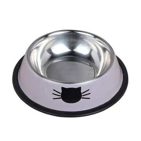 Gray (B)$ Stainless Steel Cat Face Print Pet Bowl