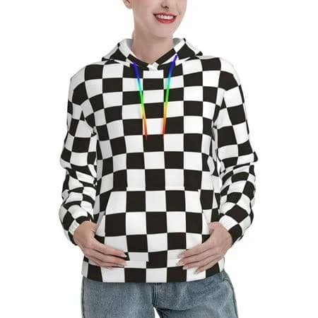 Women's Checkerboard Pattern Long Sleeve Sweatshirt