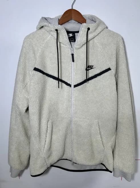 Men’s Nike Fleece Zip Up With Hood, Cream White And Black, Size Medium