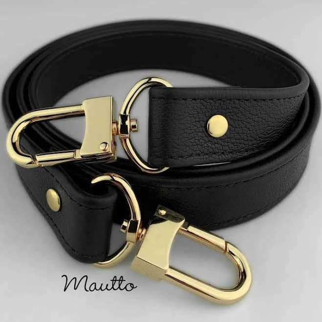 Black Pebble Leather Strap 1 inch Wide Choose Length/Clips