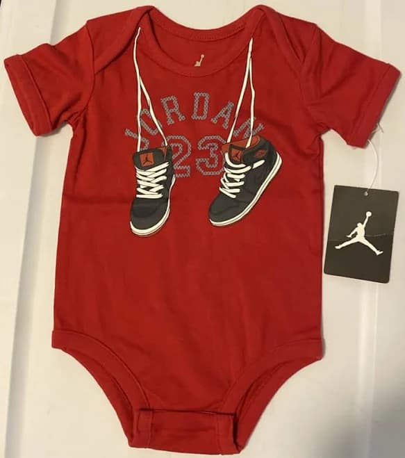 Infant Jordan 23 One Piece Red Black Graphic Front Size 6/9 Months