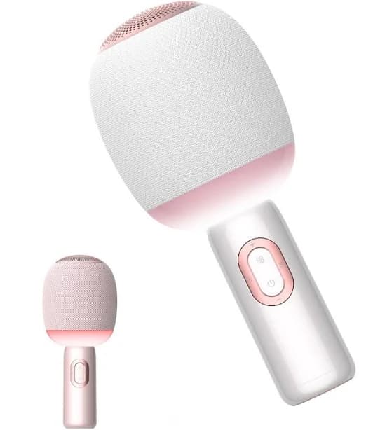 HM 1810 - Wireless Karaoke Microphone 5 in 1 Portable Handheld Mic With Dynamic Lights Microfono For Car Travel Home - White