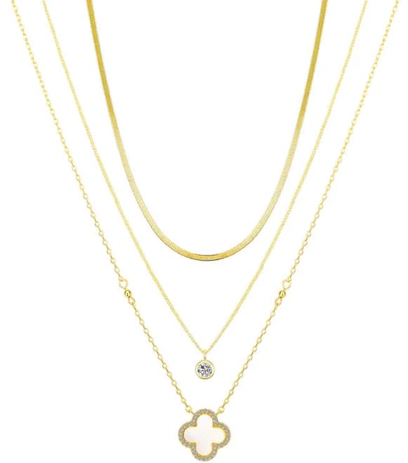JEWELRY Cubic Zirconia Mother of Pearl Clover Necklace Set in Gold