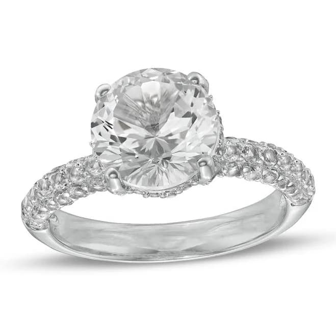 Sterling Silver Triple Row Rounded White Lab-Created Sapphire Shank Ring