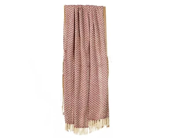Red and White Herringbone Throw
