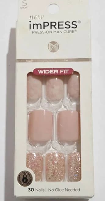 Kiss Impress Press-on Nails Short Wider Fit 30pc No Glue Pink Nude