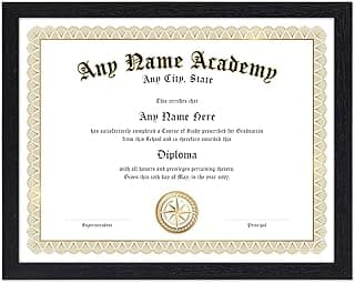 Personalized Custom Family Home School, Academy, High School Novelty Diploma Certificate Award, Education, Class, Student, Teacher, Graduate, Choice of Border - 8.5" by 11"