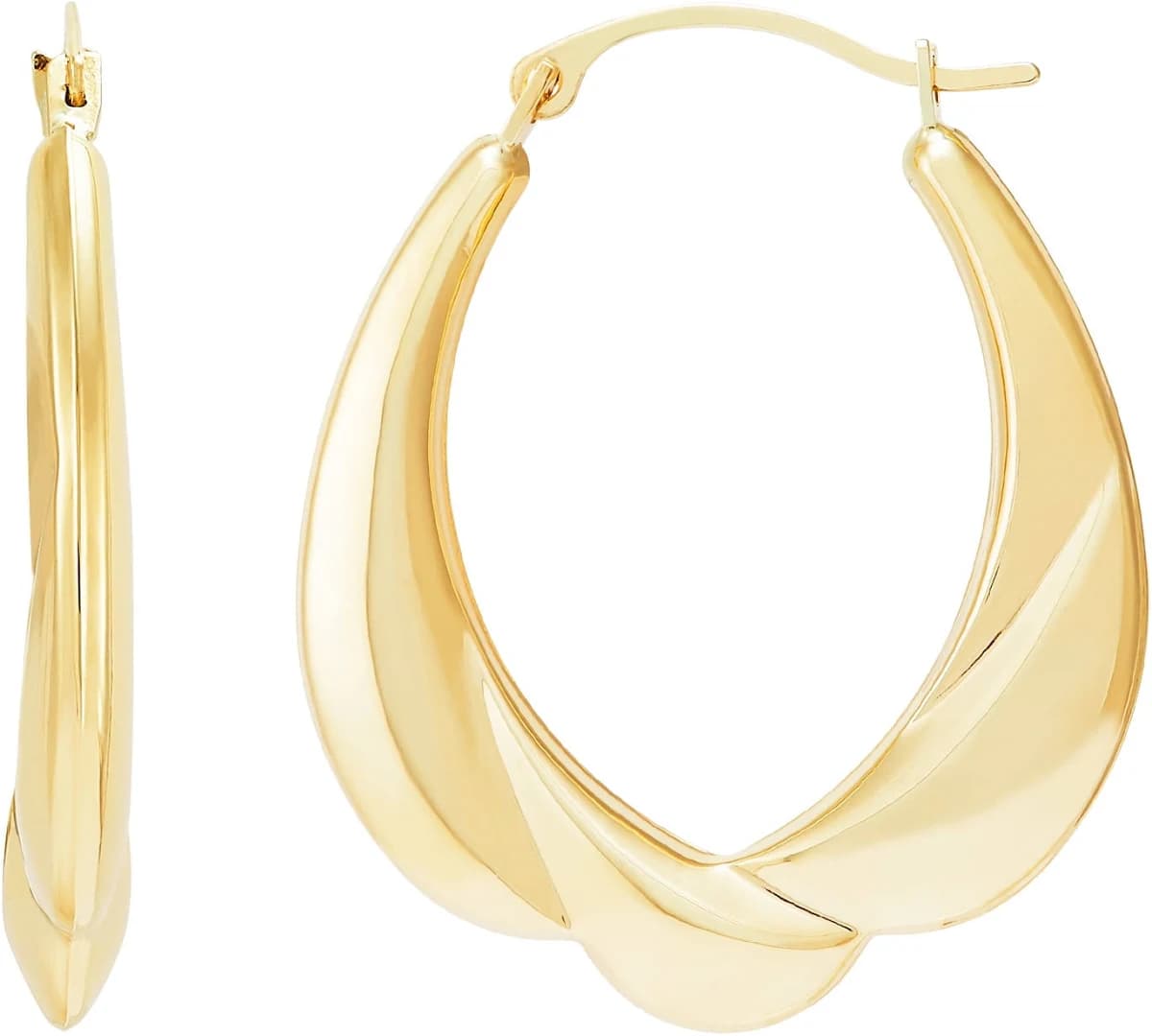 Brilliance Fine Jewelry 10K Yellow Gold Hollow Sculptural Drap Hoop Earrings