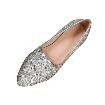 SYMSHOES Women's Sparkly Sequin Pointed Toe Ballet Flats