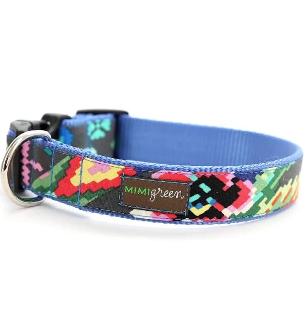 Designer Blue Pixel Pattern Dog Collar