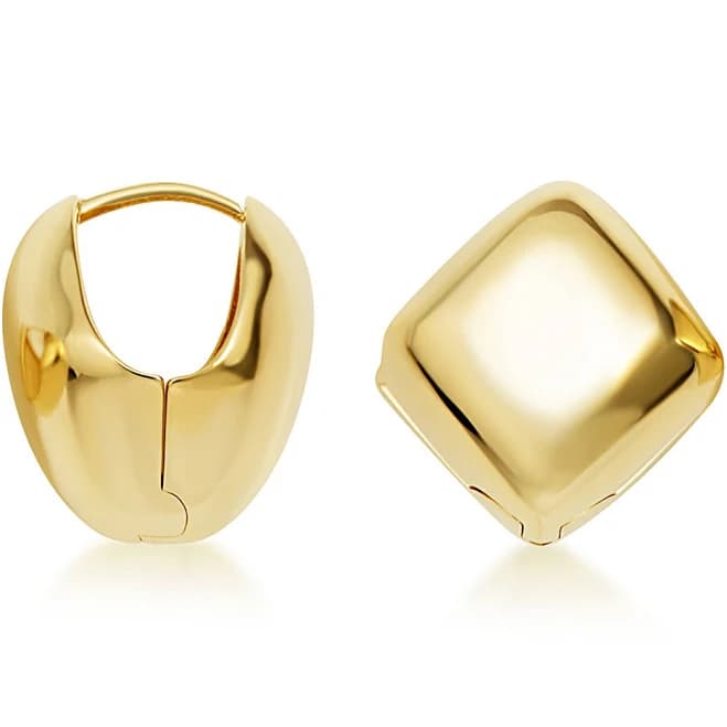 14K Yellow Gold Chunky Square Huggie Hoop Earrings