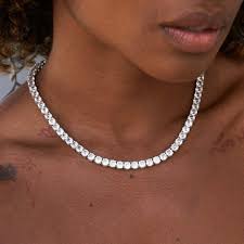 Diamond Tennis Necklace in White Gold- 5mm - The GLD Shop