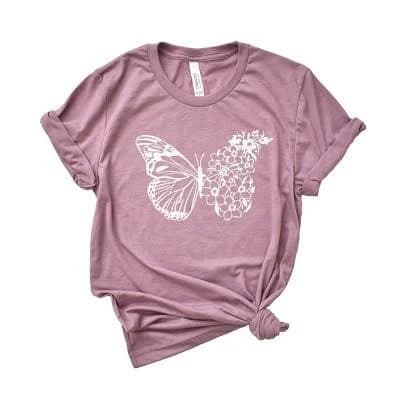 Simply Sage Market Women's Butterfly and Flowers Short Sleeve Graphic Tee