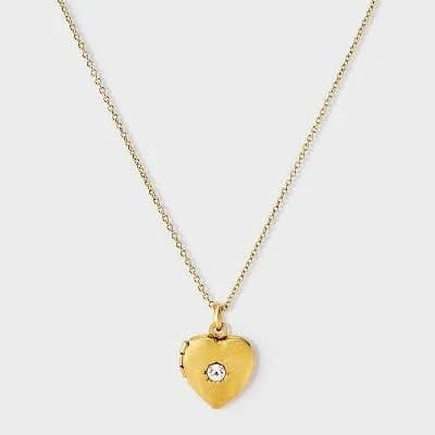 14K Gold Ion Plated Heart Necklace with Crystal Locket