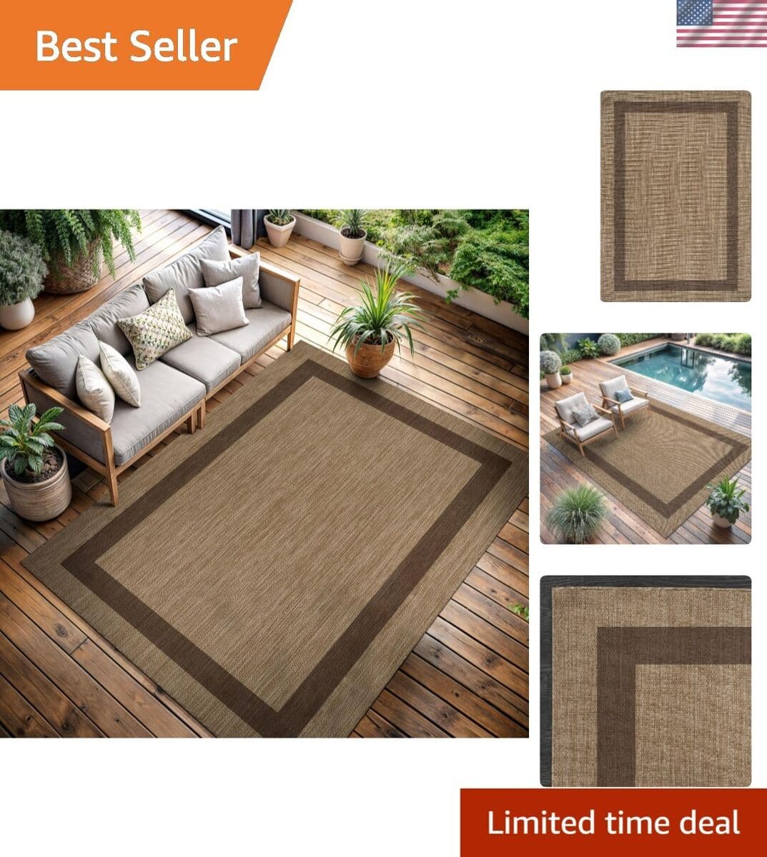 5x7 Stain-Resistant Outdoor Area Rug - Modern Jute Design for Patio & Kitchen | eBay
