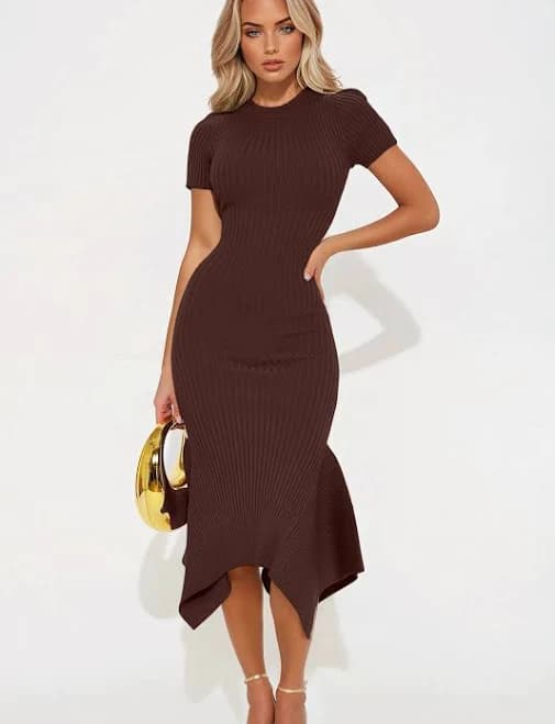 Fashion Nova Rare Catch Ribbed Midi Dress
