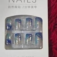 24-Piece Coffin Press-On Nail Set Blue Turquoise Gradient with Gold Accents