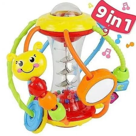 Baby Toys Mirror Spinner Beads Activity Ball Infant Toys Shaker Grab Rattle