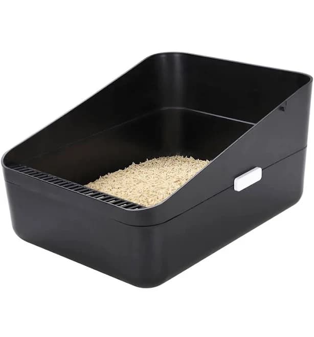 Open Top Litter Box Black Medium Size With High Sides & Anti Leak
