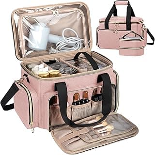Large Makeup Bag, Portable Travel Makeup Bag Organizer for Women Girls with 2 Removable Pouches & Detachable Dividers, Cosmetic Travel Bag, Toiletry Bag for Makeup and Hair Supplies Pink