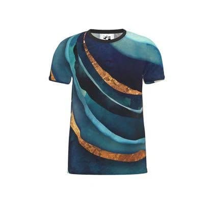 Artist-Designed Abstract Soft Jersey T-Shirt with Gold Cut and Sew