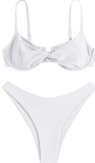Zaful Tie Front Ribbed Bikini Swimsuit