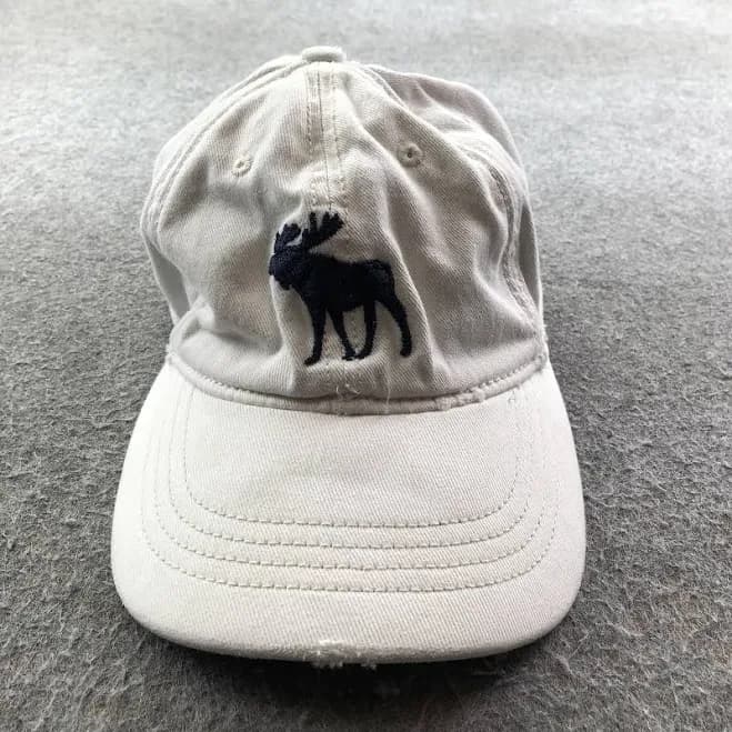 Abercrombie Kids Hat Cap Fitted Boys Xl White Cotton Twill Moose