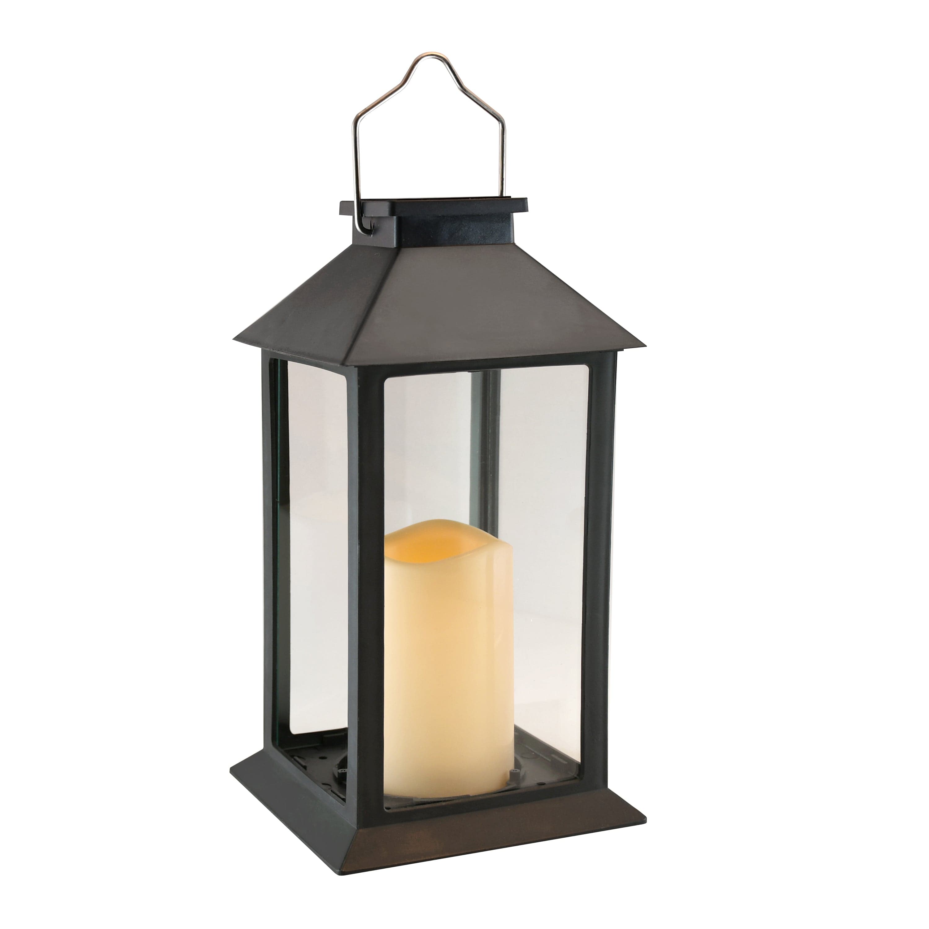 LumaBase Solar Powered Traditional Black Lantern with LED Candle