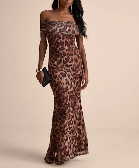 Lulus Off-The-Shoulder Leopard Print Mesh Maxi Dress