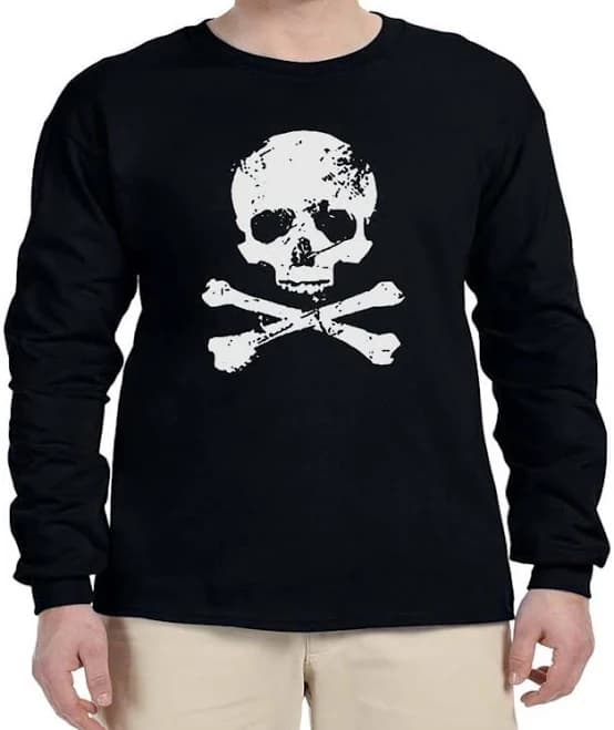 Men's Long Sleeve Skull and Cross Bone Graphic Shirt