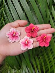 Hot Pink Hibiscus Stud Earrings|polymer Clay| 18k Gold Plated | 925 Sterling Silver| Statement Earrings|hawaii Flower| Hibiscus Jewelry| - Etsy
